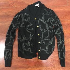 Girl cardigan in black with embossed gold stars